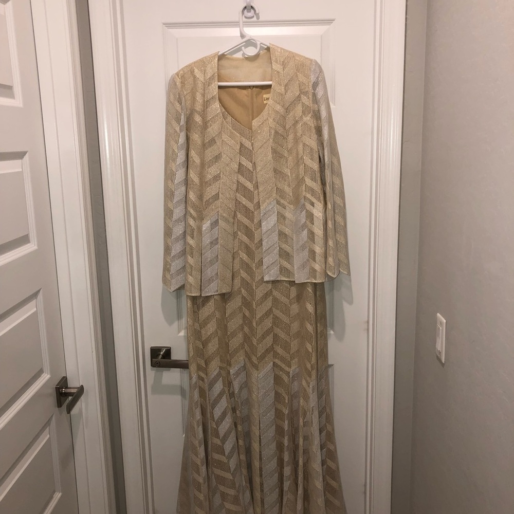 Damianou Metallic Knit Maxi Dress Gown Jacket Mother Of The Bride MOB Sz XL